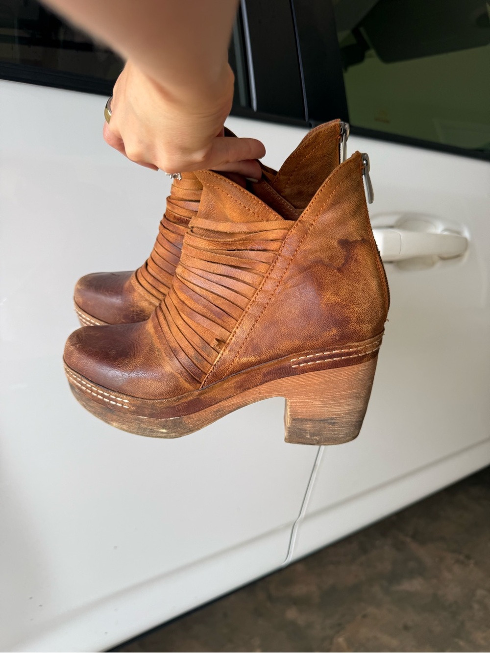Women's Brown Leather Fringe Ankle Booties